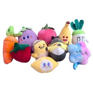 Lot of 10 Small Food ≈20cm Plushes Fruit & Veggie Kawaii Decor Carrot Star Egg